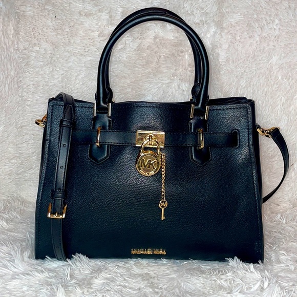 Michael Kors Hamilton Black Leather Satchel and Wallet Phone Holder Wristlet Set - Picture 3 of 17